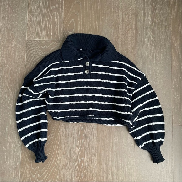 Zara Striped Cropped Sweater Navy - Picture 2 of 4